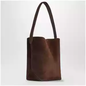 The Row Small Park Tote Edge suede leather tote in brown