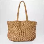 The Row Estelle Two tote bag in woven raffia in Tea color