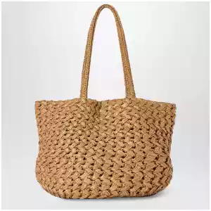The Row Estelle Two tote bag in woven raffia in Tea color