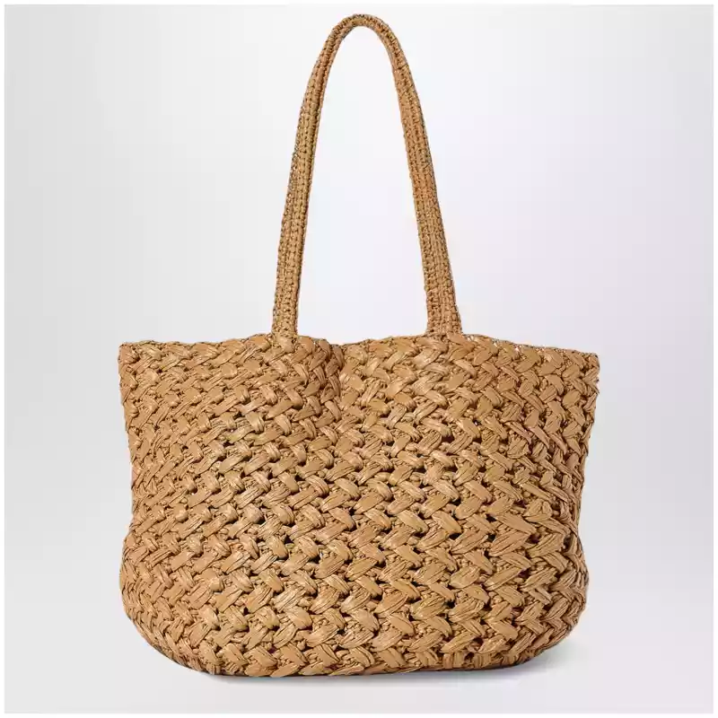 The Row Estelle Two tote bag in woven raffia in Tea color