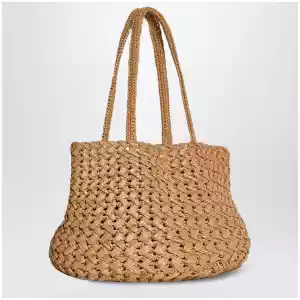 The Row Estelle Two tote bag in woven raffia in Tea color