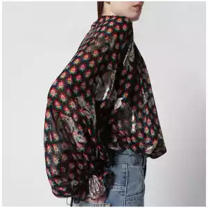 ETRO Black silk shirt with fil coupé roses