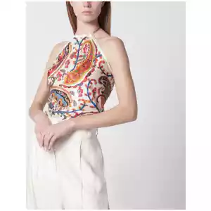 ETRO Bandana top in silk twill with floral Paisley motif
