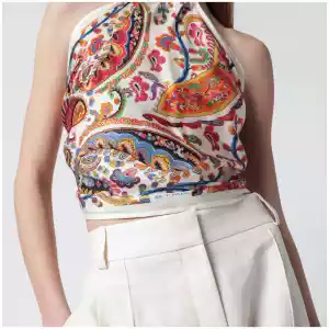 ETRO Bandana top in silk twill with floral Paisley motif