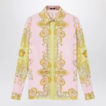 Versace Printed silk twill shirt in yellow/pink