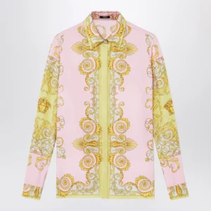 Versace Printed silk twill shirt in yellow/pink