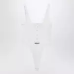 Versace White high-cut bodysuit with embroidered logo