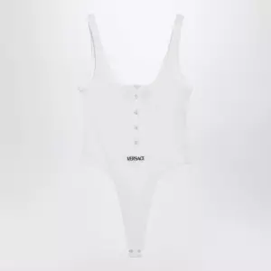 Versace White high-cut bodysuit with embroidered logo