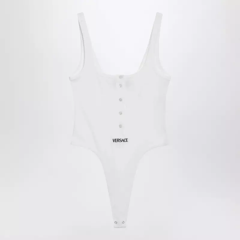Versace White high-cut bodysuit with embroidered logo