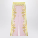 Versace Printed silk twill trousers in yellow/pink