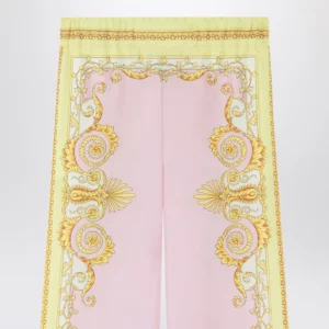 Versace Printed silk twill trousers in yellow/pink