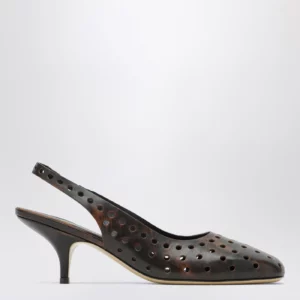 Dries Van Noten Brown aged leather perforated slingback shoes
