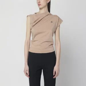 Vivienne Westwood Beige asymmetric T-shirt with Orb logo