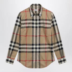 Burberry Slim-fit cotton twill check shirt in archive beige