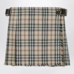Burberry Beige wool mini kilt with Check pattern