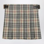 Burberry Beige wool mini kilt with Check pattern