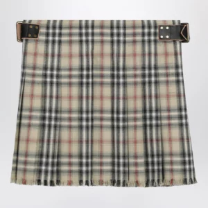 Burberry Beige wool mini kilt with Check pattern