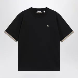 Burberry Cotton jersey T-shirt with Check trim in black
