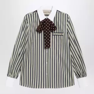 Valentino Striped cotton shirt with scarf in beige and blue