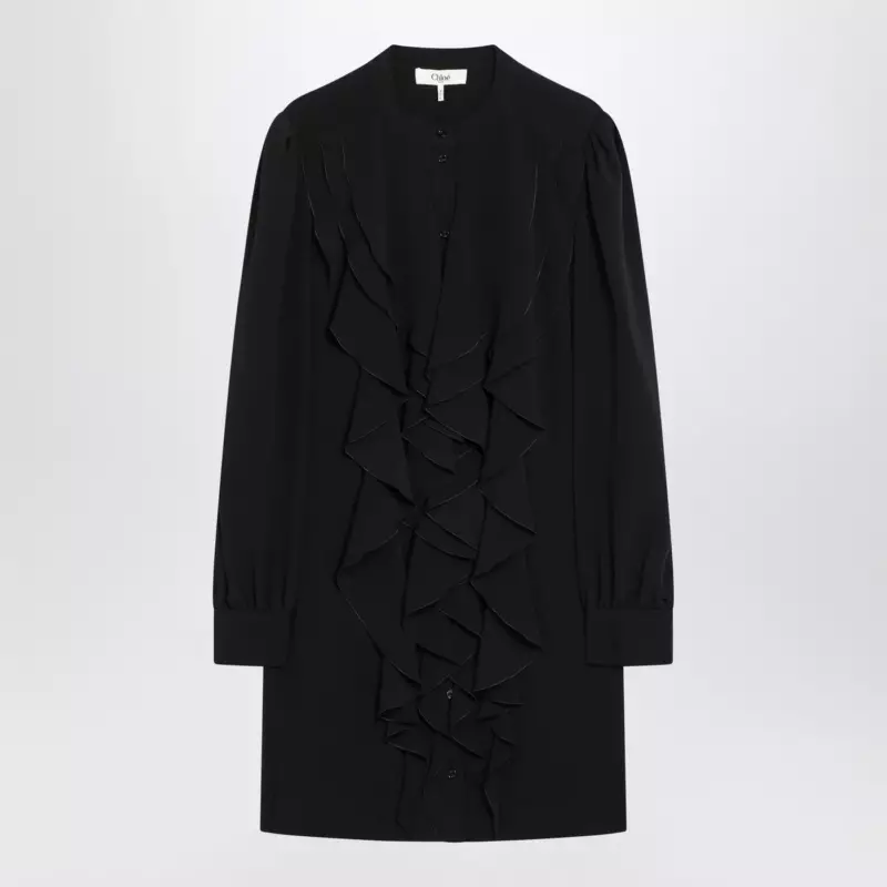 Chloé Black ruffled dress in silk blend