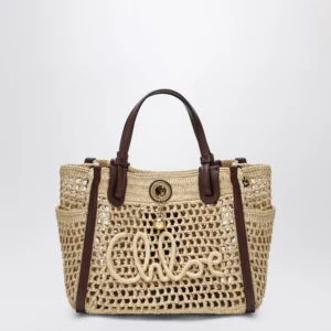 Chloé Iconic tote bag in raffia and leather, Hot Sand