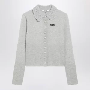 Chloé Light grey wool cardigan with logo