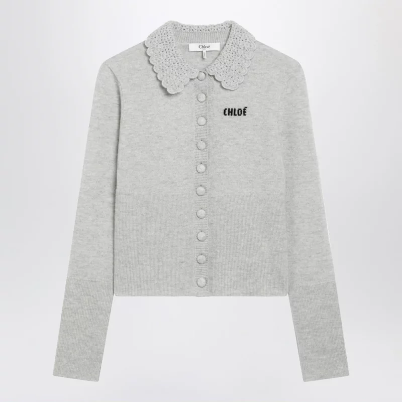 Chloé Light grey wool cardigan with logo