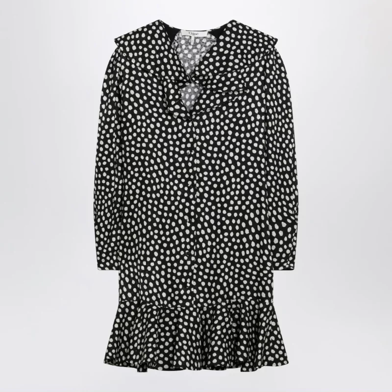 Chloé Black silk jacquard mini dress with polka dot print