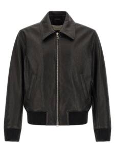 Ami Paris Ami De Coeur Leather Bomber Jacket