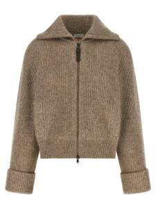 Brunello Cucinelli Shiny Zipper Pull Cardigan
