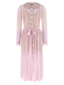 Self-Portrait Pink Pleated Georgette Midi Dresses