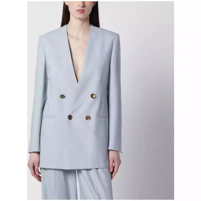 Alberta Ferretti Light blue double-breasted tweed jacket