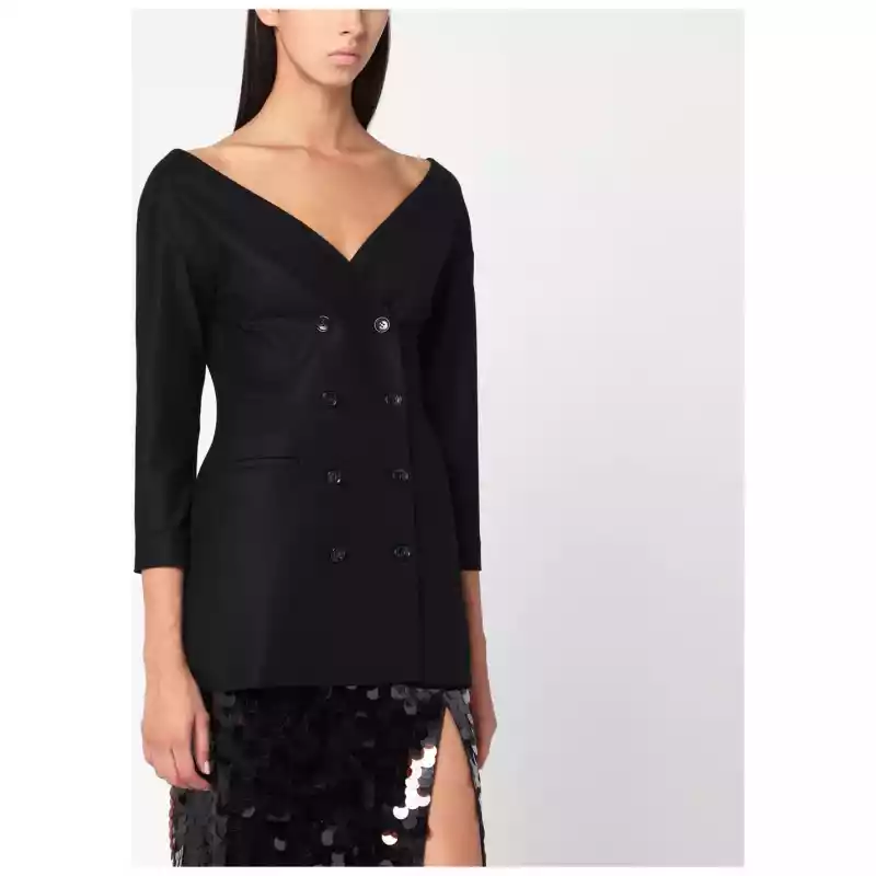 Alberta Ferretti Black wool V-neck jacket