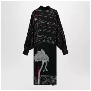 Ferragamo Black silk satin midi dress