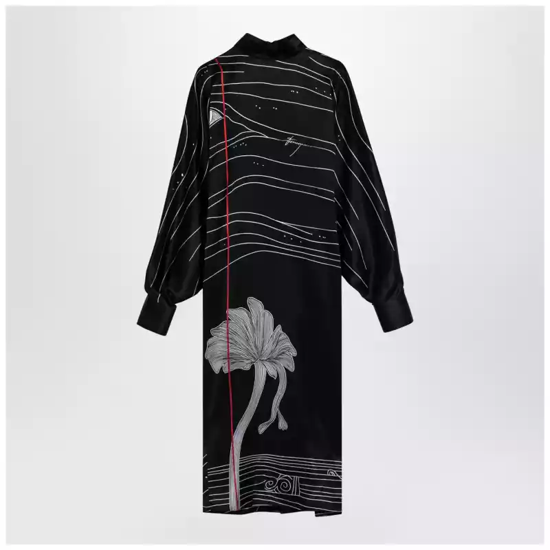 Ferragamo Black silk satin midi dress