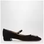 Ferragamo Black Gancini heeled ballerina in suede