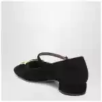 Ferragamo Black Gancini heeled ballerina in suede