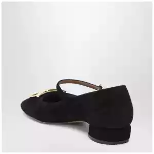 Ferragamo Black Gancini heeled ballerina in suede