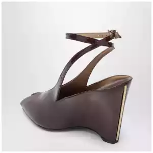 Ferragamo Peep Toe Wedge Sandals in Bordeaux
