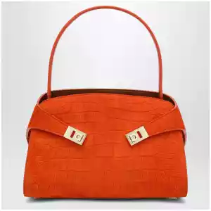 Ferragamo Orange Hug Soft M top-handle bag with crocodile effect