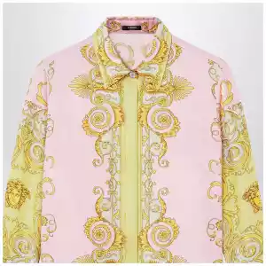 Versace Printed silk twill shirt in yellow/pink