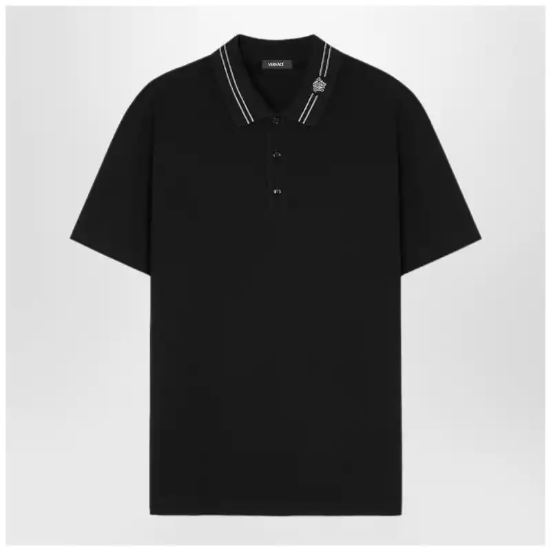 Versace Black polo shirt with Medusa embroidery