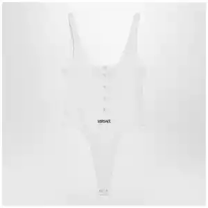 Versace White high-cut bodysuit with embroidered logo