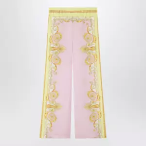 Versace Printed silk twill trousers in yellow/pink