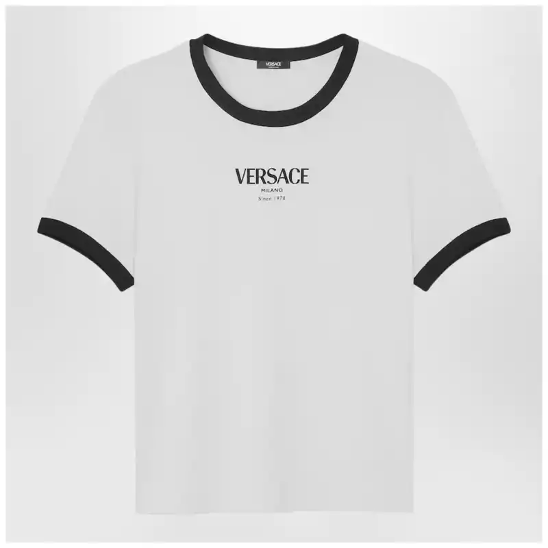 Versace White/black stretch viscose jersey T-shirt