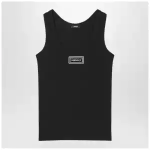 Versace Black stretch ribbed cotton tank top