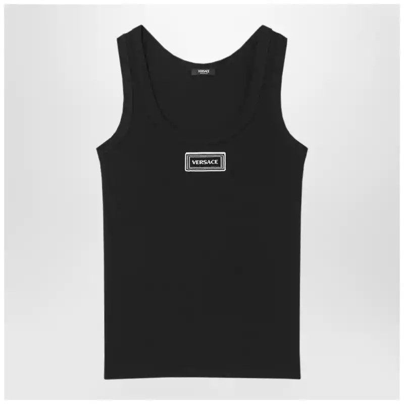 Versace Black stretch ribbed cotton tank top