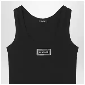 Versace Black stretch ribbed cotton tank top