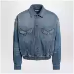 Versace Blue cotton denim jacket with red leather details