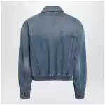 Versace Blue cotton denim jacket with red leather details